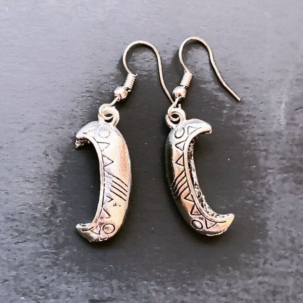 3D Indian Design Canoe Earrings NEW Silver Dangle French Hook Southwest - Picture 5 of 6